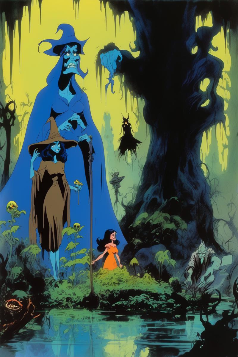 00176-2426749212-_lora_Ralph Bakshi Style_1_Ralph Bakshi Style - ralph bakshi movie about a blue flower and a swamp witch and evil librarian.png